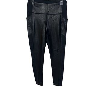 Athleta Women’s Size Medium Gleam Chaturanga to Town Faux Leather Leggings Black